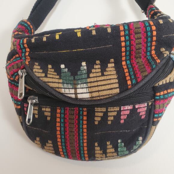 Forever 21 Embroidered Fanny Pack Belt Bag Black Tan Multi - Picture 8 of 13